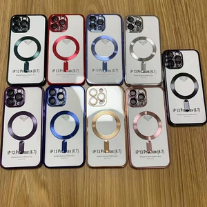 Fundas magnéticas transparentes para iPhone 13 Pro Max con bordes galvanizados de colores