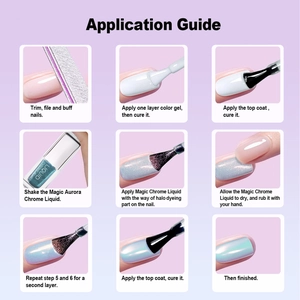 Guide d'application étape par étape pour poudre à ongles chrome liquide aux couleurs Aurora