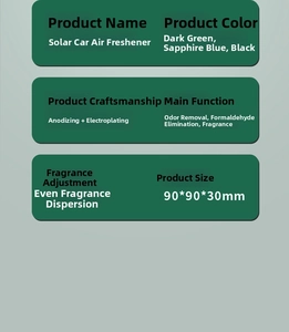 Solar car aroma diffuser size 90x90x30mm with anodized finish and scent controls