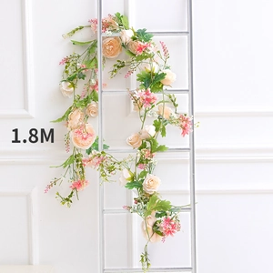 1.8M artificial rose vine hanging from metal stand for interior wall decoration