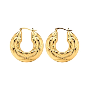 Polished gold quilted texture hoop earrings with minimalist metallic round design
