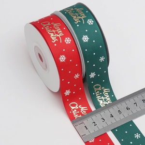 Rubans de Noël rouges et verts de 25 mm avec flocons dorés sur bobines