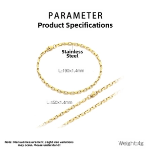 Detailed product parameters of 1.4mm gold stainless steel box chain necklace and bracelet set