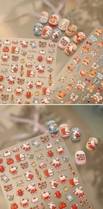 Detail of cute rabbit nail stickers with Chinese New Year festive motifs and characters