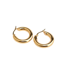Minimalist chunky golden hoop earrings with high-polished finish and secure clasp closure
