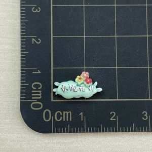 Mini cloud-shaped resin nail art charm in light green with flower detail and text