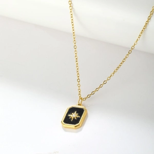 Minimalist gold plated stainless steel necklace with black zircon North Star pendant