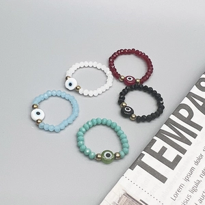 Fashion Stainless Steel Crystal Beaded Evil Eye Stretch Ring For Women Bohemian Elastic Finger Ring Jewelry Gift