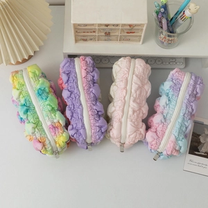 Grote regenboog etui met 3D-bubbelrooster textuur en ritssluiting voor studenten