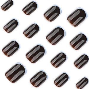Faux ongles carrés courts marron café avec pointes French bleu clair élégantes