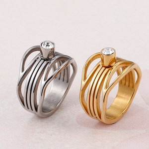 Stainless Steel Multi Layer Hollow Ring Geometric Zirconia Inlaid Modern Fashion Jewelry For Women