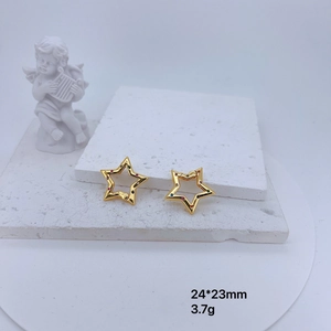 Star-shaped 18K gold earrings with colorful zircon inlay, measuring 24x23mm and 3.7g weight