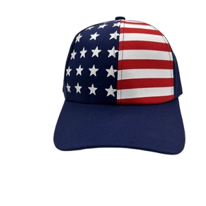 Front view of a patriotic American flag baseball cap with stars and stripes design