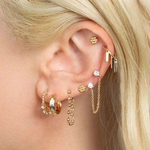 S925 Silber Creolen mit bunten Zirkonia und floralem Gold-Ohrstecker Set für Damen