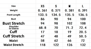 Guide des tailles pour robe en mousseline imprimée avec mesures détaillées du XS au L