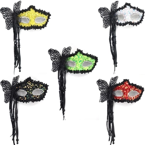 Sequin butterfly handheld princess masks with dragon patterns and tassels in five colors