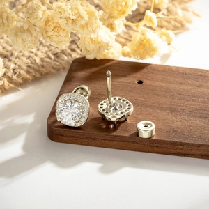 French style coffee gold square iris cross stud earrings with sparkling round diamonds
