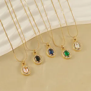 Collana Con Ciondolo In Zircone Ovale Placcato Oro 18K Acciaio Inossidabile Elegante Stile Vintage Francese Da Donna