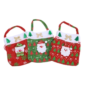 Three-piece set of linen Christmas apple gift bags with 3D Santa and snowman dolls