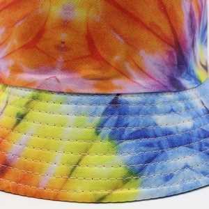 Colorful tie-dye 3D print bucket hat with reinforced stitching and sun protection