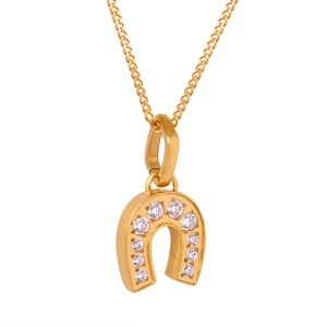 Collier pendentif fer à cheval doré orné de onze pierres de zircone scintillantes