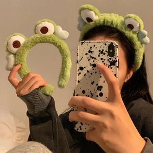Fascia Per Capelli Peluche Rana Carina E Cerchietto Per Lavaggio Viso Trucco Maschera Morbido Cartone Animato Verde Donna