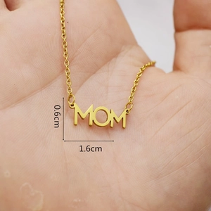 Golden Mom pendant necklace on hand, 1.6cm width stainless steel jewelry for women