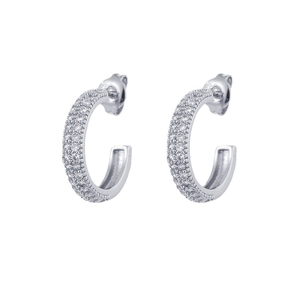 Elegant S925 sterling silver C-shaped stud earrings with triple-row cubic zirconia