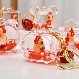 Capybara Acrylic Quicksand Liquid Keychain Cute Cartoon Strawberry Water Pig Oil Bottle Bag Hanging Pendant Ornament