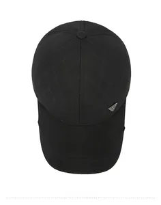 Top view of men's winter warm baseball cap with quilted diamond pattern and metal logo