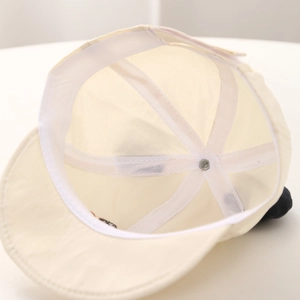 Detail view of the soft quick-dry baby cap showing interior six-panel structure and sweatband