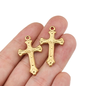 Vintage golden stainless steel cross pendants with embossed Jesus figure for DIY jewelry