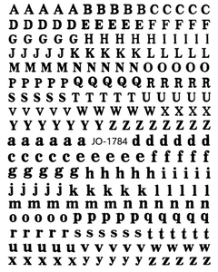 Detail of 3D black alphabet nail stickers showing uppercase and lowercase serif letters