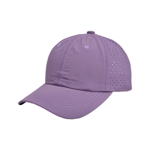 Detail of purple quick-dry baseball cap with laser-cut side vents for kids