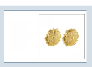 Detail showing 27x27mm floral bee earrings made of 18K gold plated stainless steel