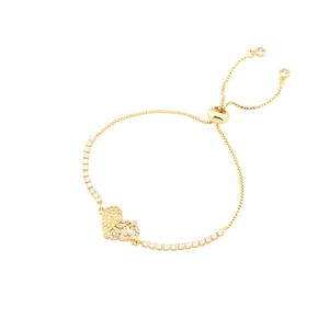 Elegant 18K gold-plated double heart slider bracelet with sparkling zircon pave crystals