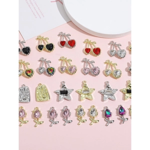 DIY Y2K jewelry charms with cherry, star and tulip shapes featuring colorful rhinestones