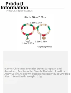 Detailed specs of Christmas beaded magnetic bracelet with tree and snowflake charms