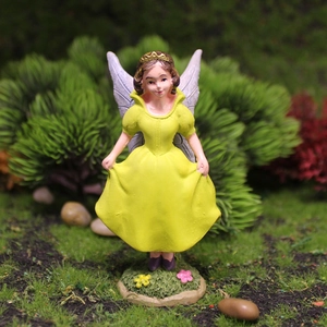 Garden fairy figurine in yellow dress with white wings for resin micro landscape decor