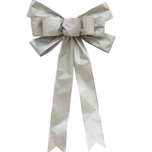 Sparkling silver glitter bow ornament for Christmas tree festive holiday decoration