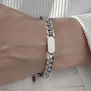 Cuban Link Bracelet Stainless Steel ID Rectangular Plate Minimalist Hip Hop Style Jewelry For Men And Women