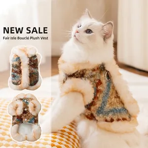 Haustier Weste Fair Isle Boucle Plüsch Warm Hunde Katzen Kleidung Mit Leine D-Ring Druckknopf Winter Bekleidung