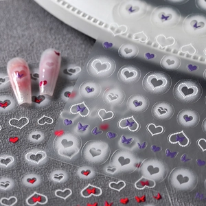 3D line frosted nail stickers with pearlescent shell hearts and butterfly patterns