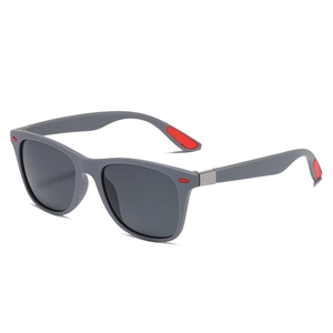 Polarized sports sunglasses in matte grey with red accents for men, outdoor cycling eyewear