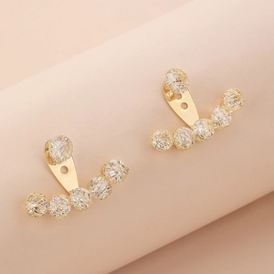 Alloy Mesh Wrapped Rhinestone Arc Ear Jacket Earrings With 925 Sterling Silver Earring Post Elegant Women Jewelry