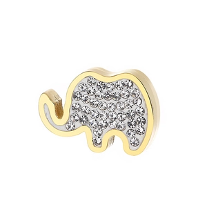 Elegant gold elephant pendant necklace with sparkling clear rhinestones on white backdrop