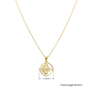 Gold s925 silver moon and star necklace with zircons, 17.8mm pendant and 45+5cm chain
