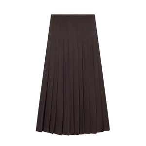 Gonna Lunga Pieghettata A Vita Alta Elegante Da Donna Marrone Poliestere Twill Fondi Lunghi Lady