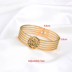 Adjustable golden tree of life open bangle with sparkling cubic zirconia hollow frame