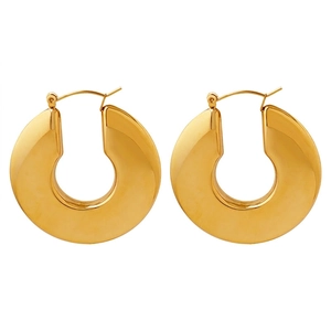 Chunky U-Shaped Hoop Earrings Bold Stainless Steel 18K Gold Plated Mirror Polish Geometric Minimalist Fashion For Women